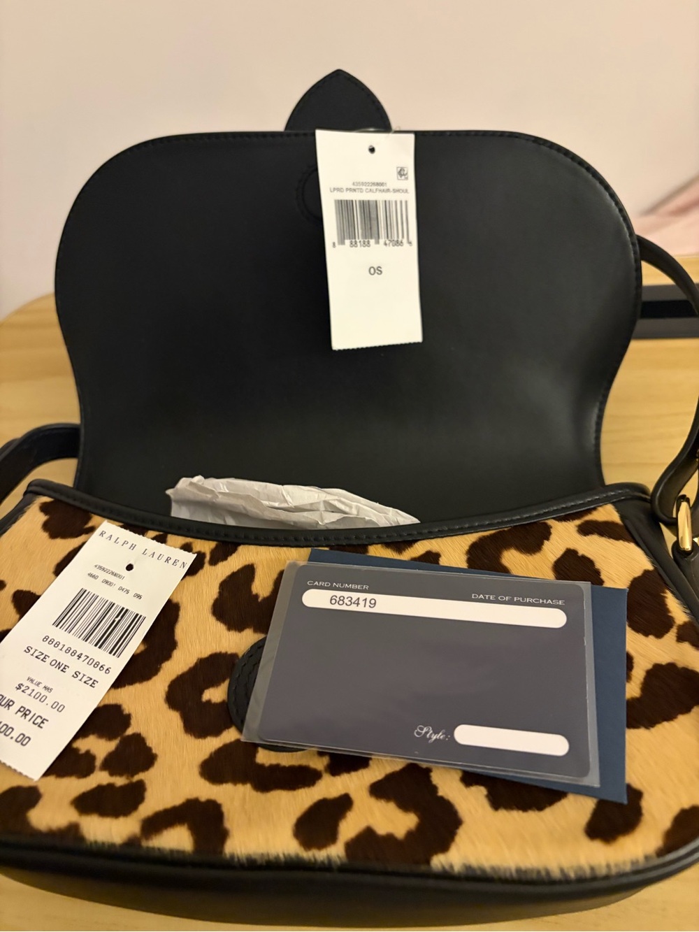 Ralph Lauren Leopard Print Crossbody Bag in Black and Tan